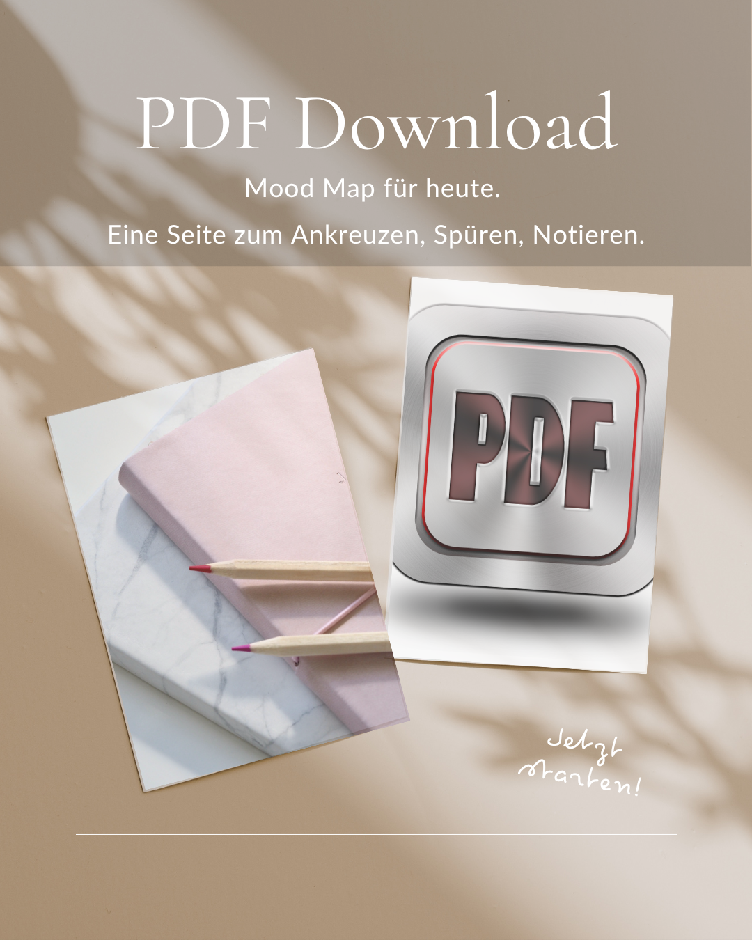 Stimmungsvolles Titelbild des Freebies „Mood Map für heute“ – PDF-Vorlage zum Ankreuzen, Spüren und Notieren als achtsames Tagesjournal zum Download bei Tomanotas