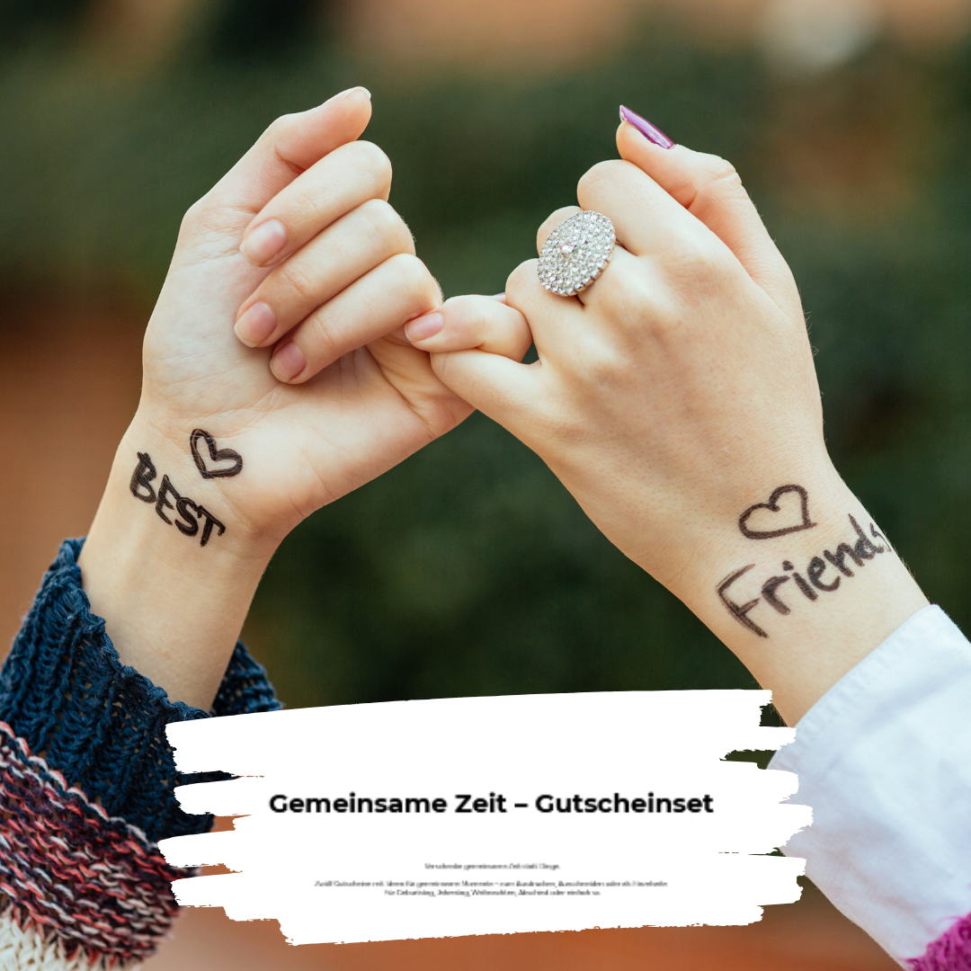 Gemeinsame Zeit – Gutscheinset als PDF zum Ausdrucken, Symbolbild mit zwei Händen als Freundschaftsgeste