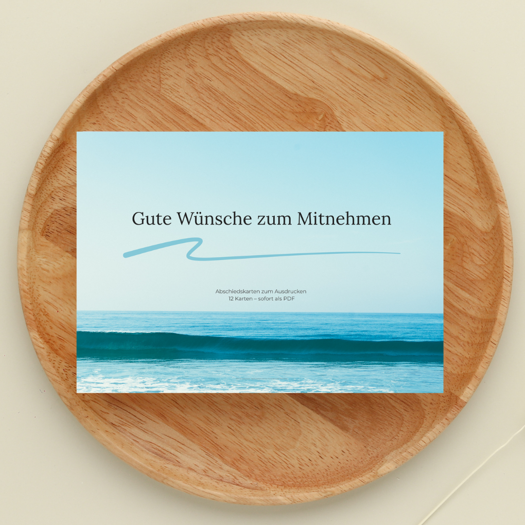 Cover der PDF-Abschiedskarten Gute Wünsche zum Mitnehmen – DIN A4 quer, zum Falten als Klappkarte